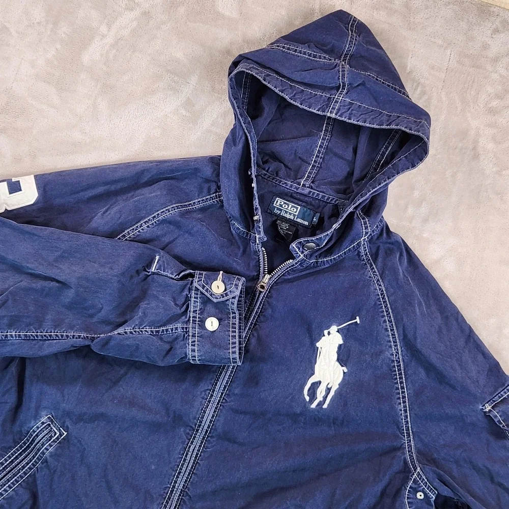 Polo Ralph Lauren Jacket Mens Large Blue Hooded Swimwear Windbreaker Full Zip